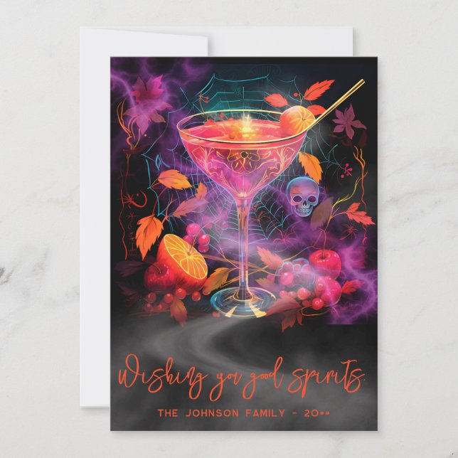 Wishing You Good Spirits Spooky Cocktail Halloween Holiday Card (Front)