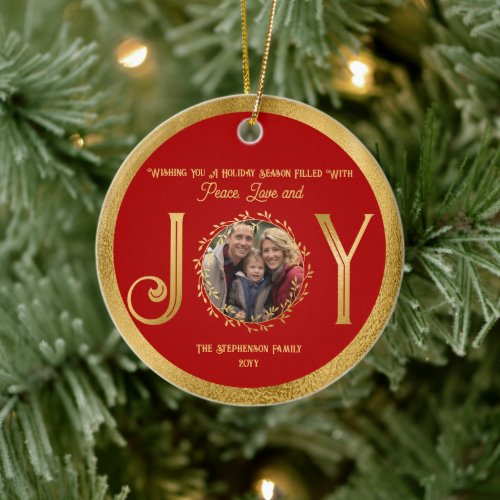 Wishing You Holiday Season Peace Love and Joy Ceramic Ornament