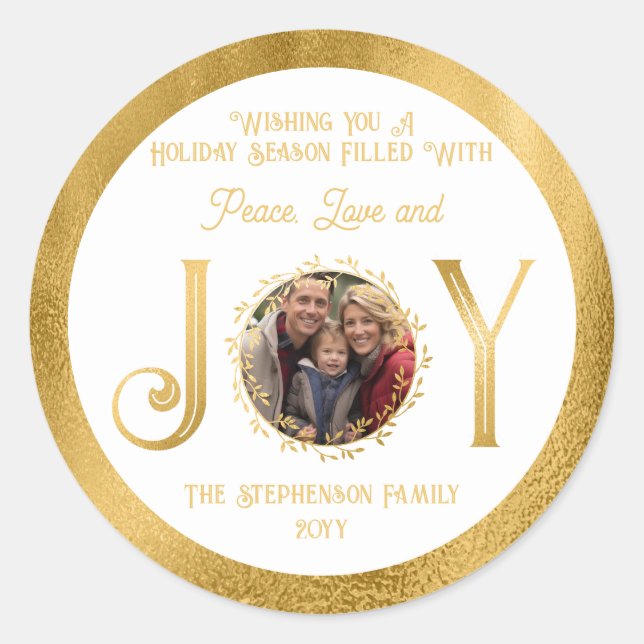 Wishing You Holiday Season Peace Love and Joy Classic Round Sticker (Front)
