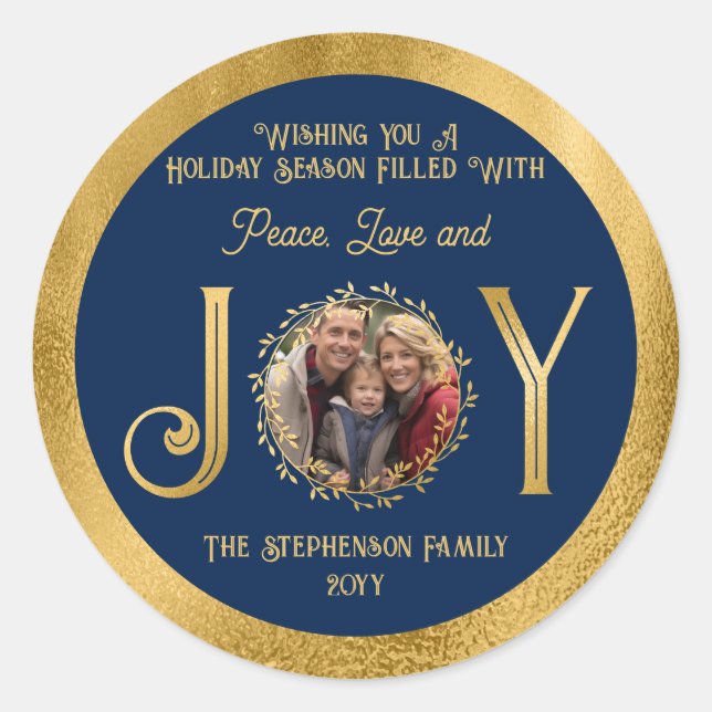 Wishing You Holiday Season Peace Love and Joy Classic Round Sticker (Front)