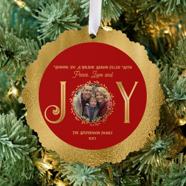 Wishing You Holiday Season Peace Love and Joy Ornament Card (Insitu (Tree))