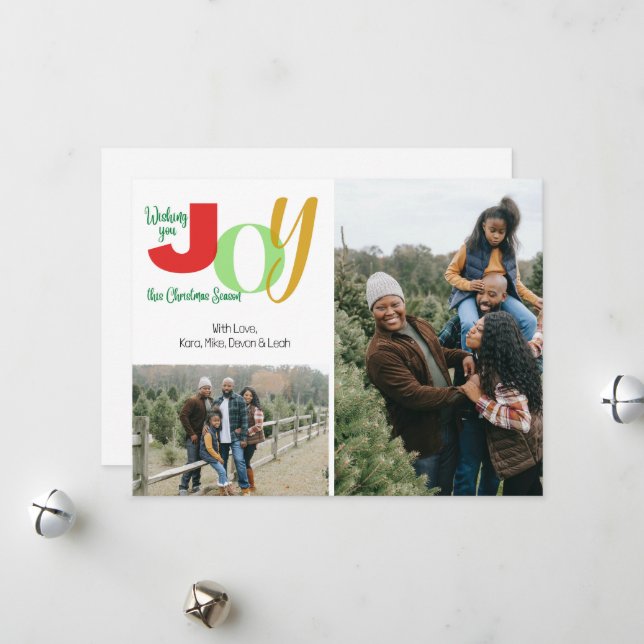 Wishing You Joy Family Photo Holiday Card (Front/Back In Situ)
