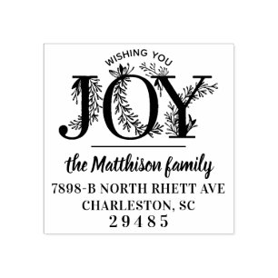 Wishing You Joy Holiday Christmas Address Rubber Stamp