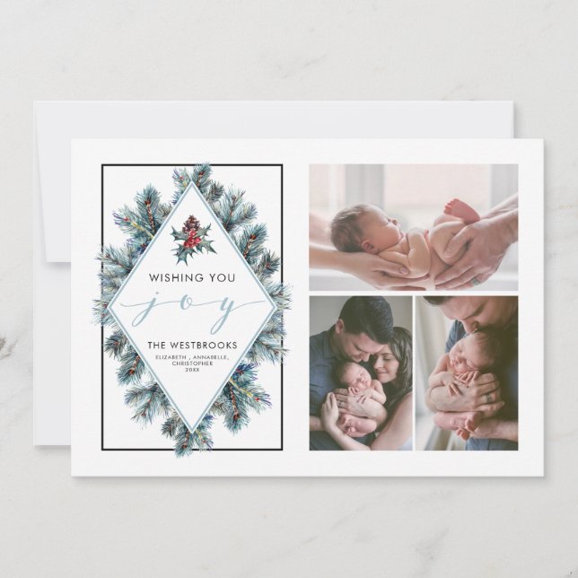 Wishing You Joy Holiday Photo Collage Card (Front)