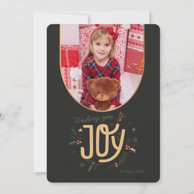 Wishing You Joy Photo Holiday Greeting Card (Front)