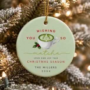 Wishing You Matcha Love Photo Christmas Ceramic Ornament