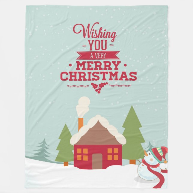 Wishing You Merry Christmas Typographical Design Fleece Blanket (Front)