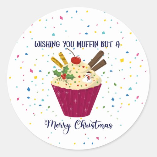 wishing you muffin but a Merry christmas Card Classic Round Sticker