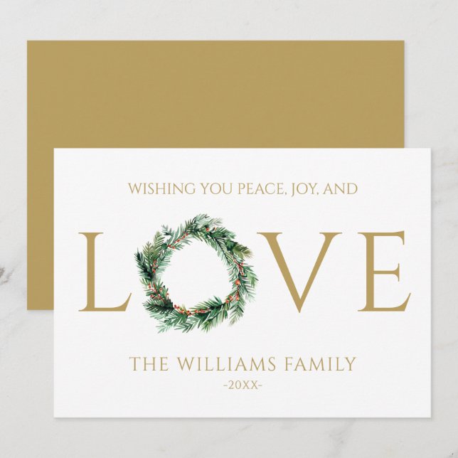 Wishing You Peace Joy And Love Gold Christmas Holiday Card (Front/Back)