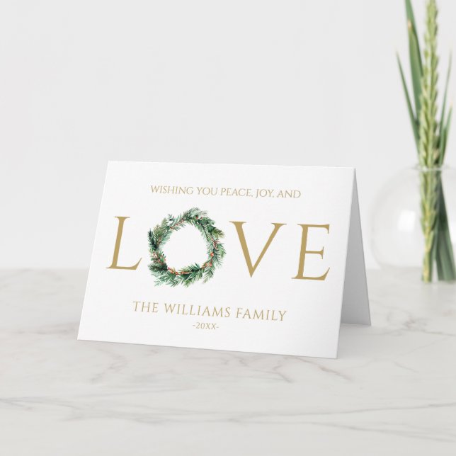 Wishing You Peace Joy And Love Gold Fold Christmas Holiday Card (Front)