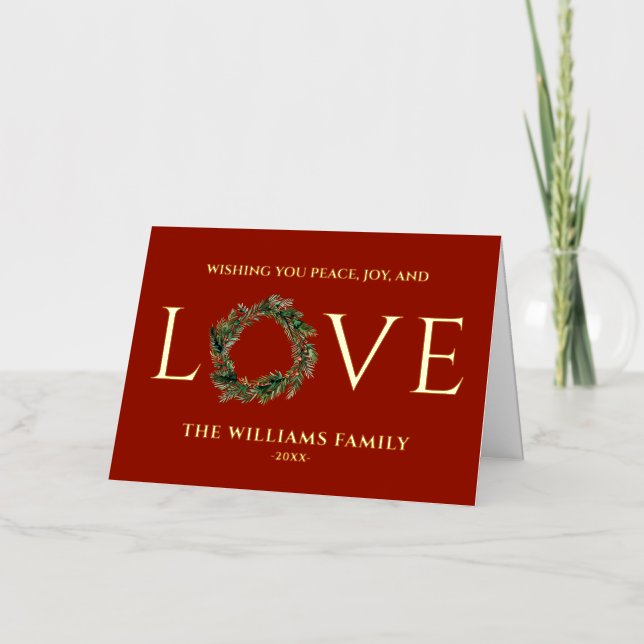 Wishing You Peace Joy And Love Red Christmas Foil Holiday Card (Front)