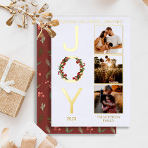 Wishing You Peace Love and Joy 3 Photo Christmas Foil Holiday Card