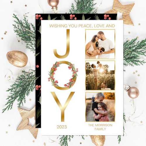 Wishing You Peace Love and Joy 3 Photo Christmas Holiday Card