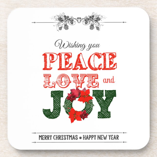Wishing you peace love and Joy Beverage Coaster (Front)