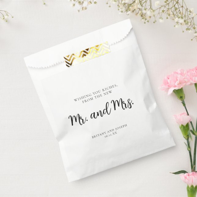 Wishing You Riches Black White Wedding Favor Bags (Sealed)