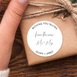 Wishing You Riches From The New Mr Mrs Wedding Bag Classic Round Sticker<br><div class="desc">Wishing You Riches From The New Mr Mrs Wedding Bag Classic Round Sticker</div>