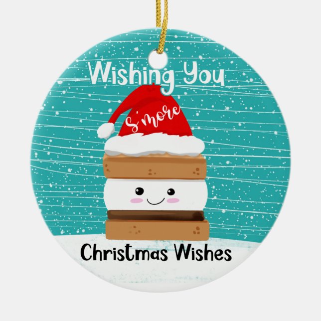 wishing you s'more Christmas wishes Card Ceramic Ornament (Front)