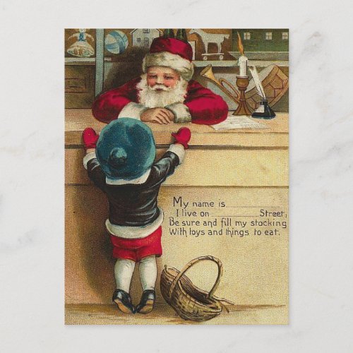 WishList to Santa Victorian Child Talks to Santa Holiday Postcard