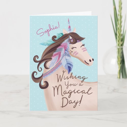 Wising You A Magical Day Tribal Watercolor Unicorn Card