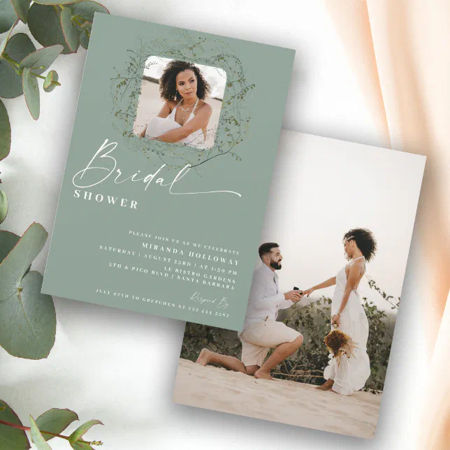 Wisps of Eucalyptus Greenery Photo Bridal Shower Invitation | Zazzle