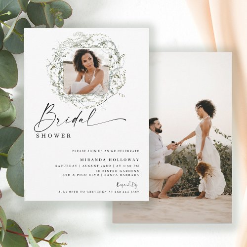 Wisps of Eucalyptus Greenery Photo Bridal Shower Invitation