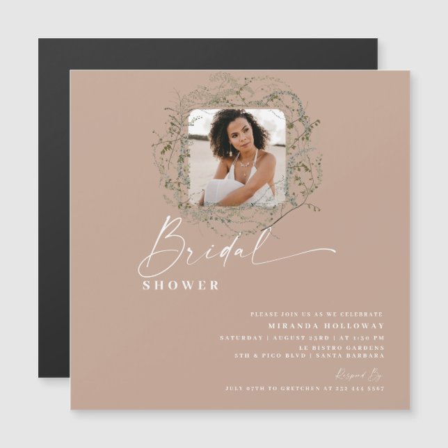 Wisps of Eucalyptus Greenery Photo Bridal Shower M Magnetic Invitation (Front/Back)