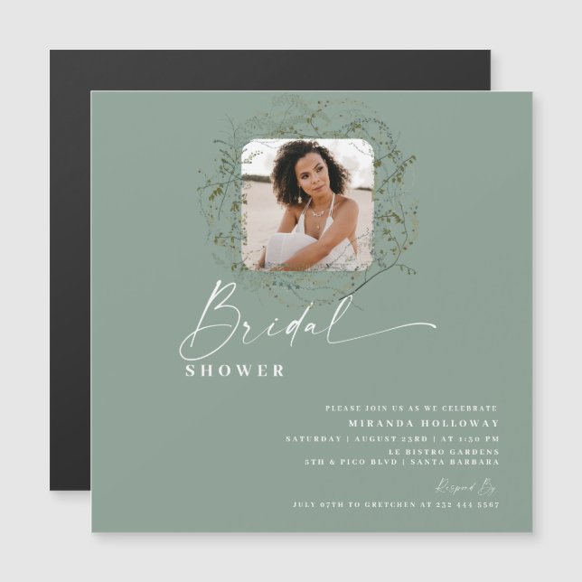 Wisps of Eucalyptus Greenery Photo Bridal Shower Magnetic Invitation (Front/Back)