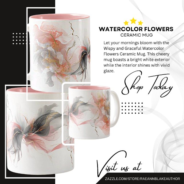 Wispy and Graceful Watercolor Flowers Ceramic Mug (Creator Uploaded)