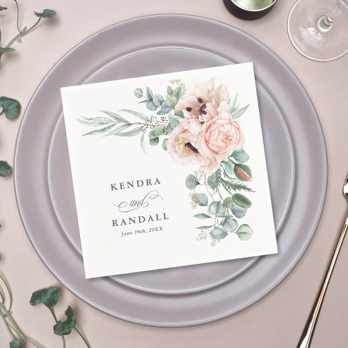 Wispy Beige and Pink Romantic Floral Napkins