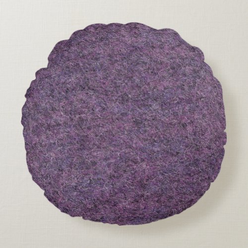 Wispy Black Purple White Faux Shag Texture Round Pillow