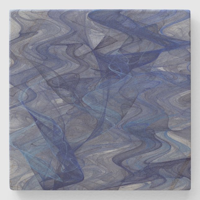 Wispy Blue Abstract Fractal Square Coaster (Front)