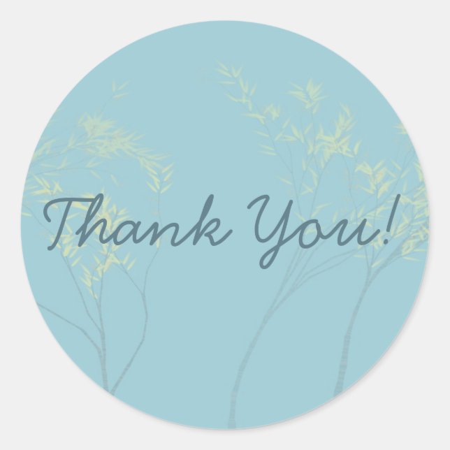 Wispy Blue Trees with Pale Yellow leaves Thank You Classic Round Sticker (Front)