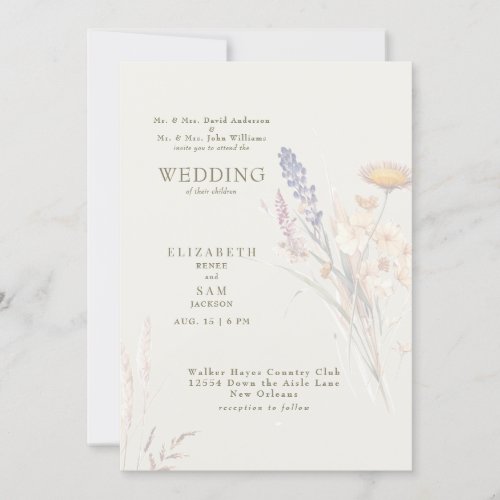 Wispy Botanical Cream Both Parents Wedding Invitation