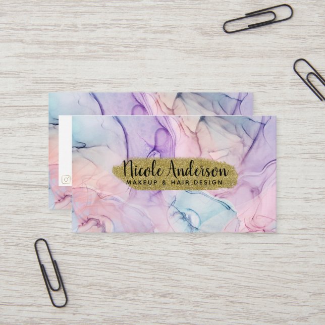 Wispy Ethereal Pastel Watercolor Inky Fantasy Glam Business Card (Front/Back In Situ)