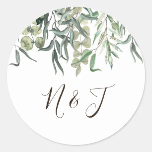 Wispy Eucalyptus Bunch Floral Greenery Wedding Classic Round Sticker