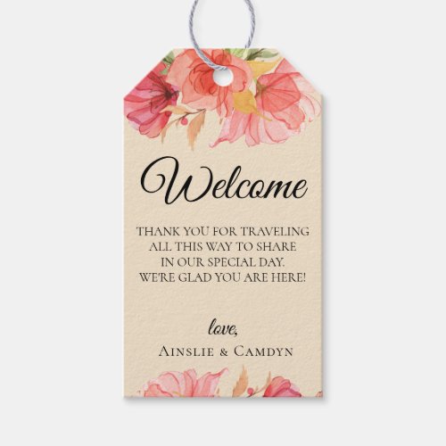 Wispy Floral Champagne Wedding Welcome Bag Gift Tags