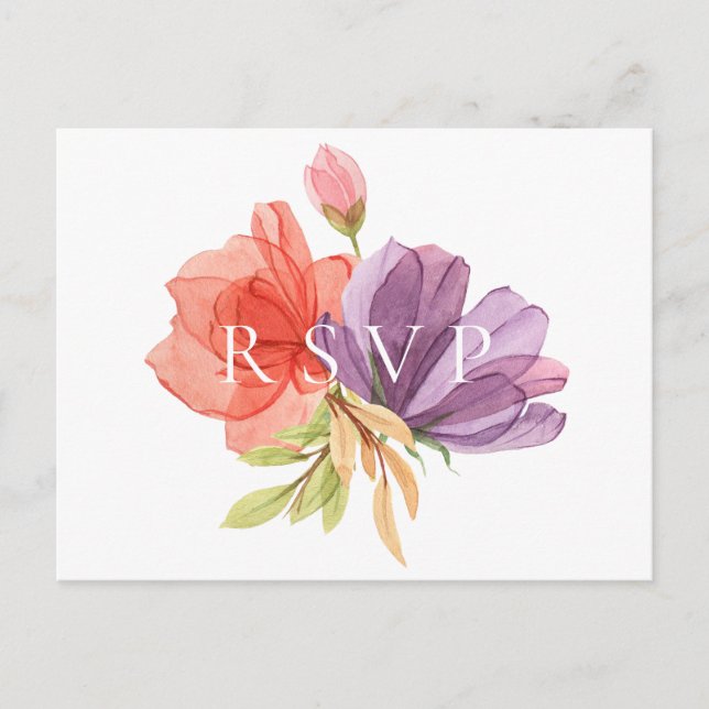 Wispy Floral Wedding RSVP Song Request Invitation Postcard (Front)