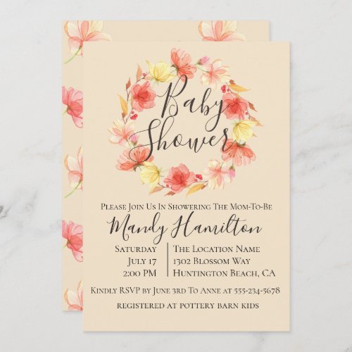 Wispy Floral Wreath Baby Shower Invitation