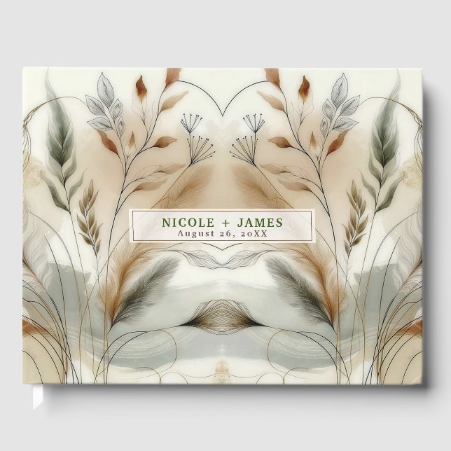 Wispy Greenery Modern Botanical Boho Wedding Guest Book (Front)