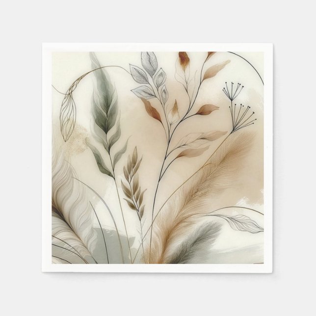 Wispy Greenery Modern Botanical Boho Wedding Napkins (Front)