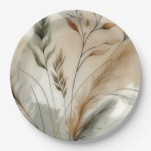 Wispy Greenery Modern Botanical Boho Wedding Paper Plates