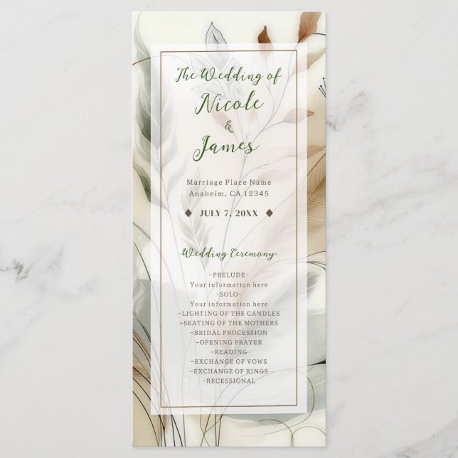 Wispy Greenery Modern Botanical Boho Wedding Program (Front)