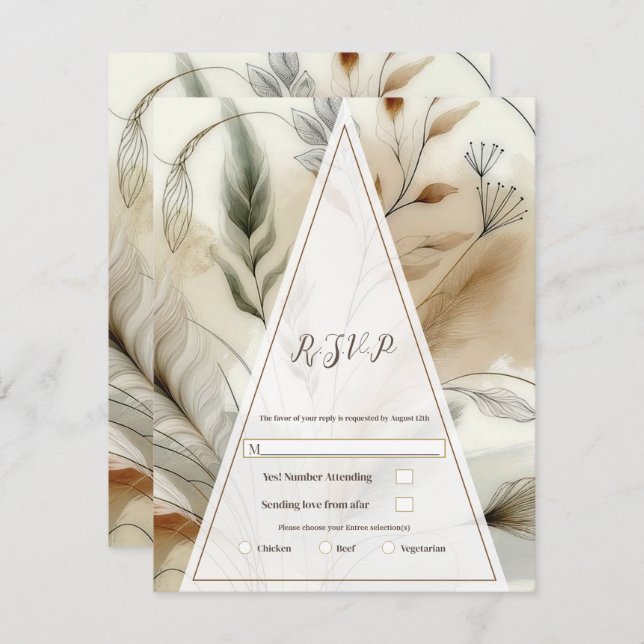 Wispy Greenery Modern Botanical Boho Wedding RSVP Invitation (Front/Back)