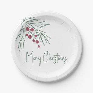 Wispy holiday sprig of leaves & berries paper plates