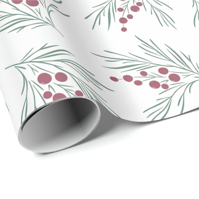 Wispy holiday sprig of leaves & berries wrapping paper (Roll Corner)