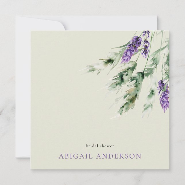Wispy Lavender & Sage Square Shower Invitation (Front)