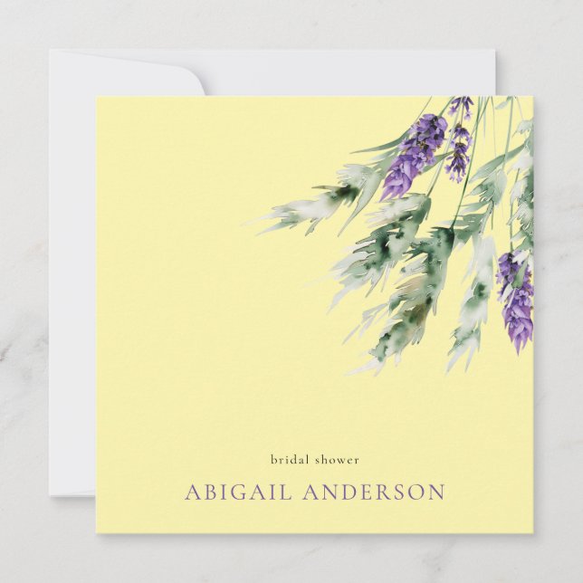 Wispy Lavender & Yellow Square Shower Invitation (Front)