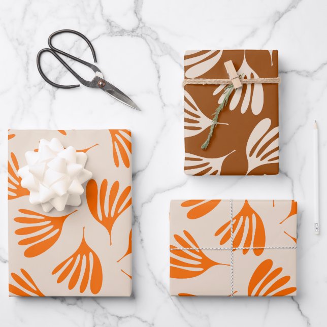 Wispy Leaves Contemporary Abstract Pattern Fall Wrapping Paper Sheets (Front)