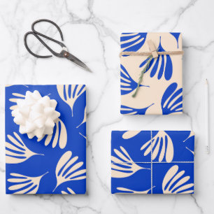 Wispy Leaves Contemporary Bright Blue Pattern Wrapping Paper Sheets