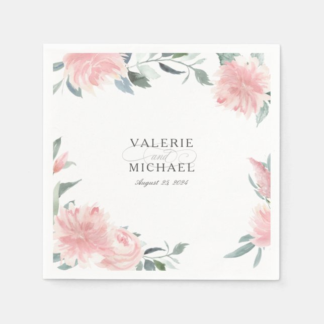 Wispy Pink Floral Botanical Wedding Napkins (Front)